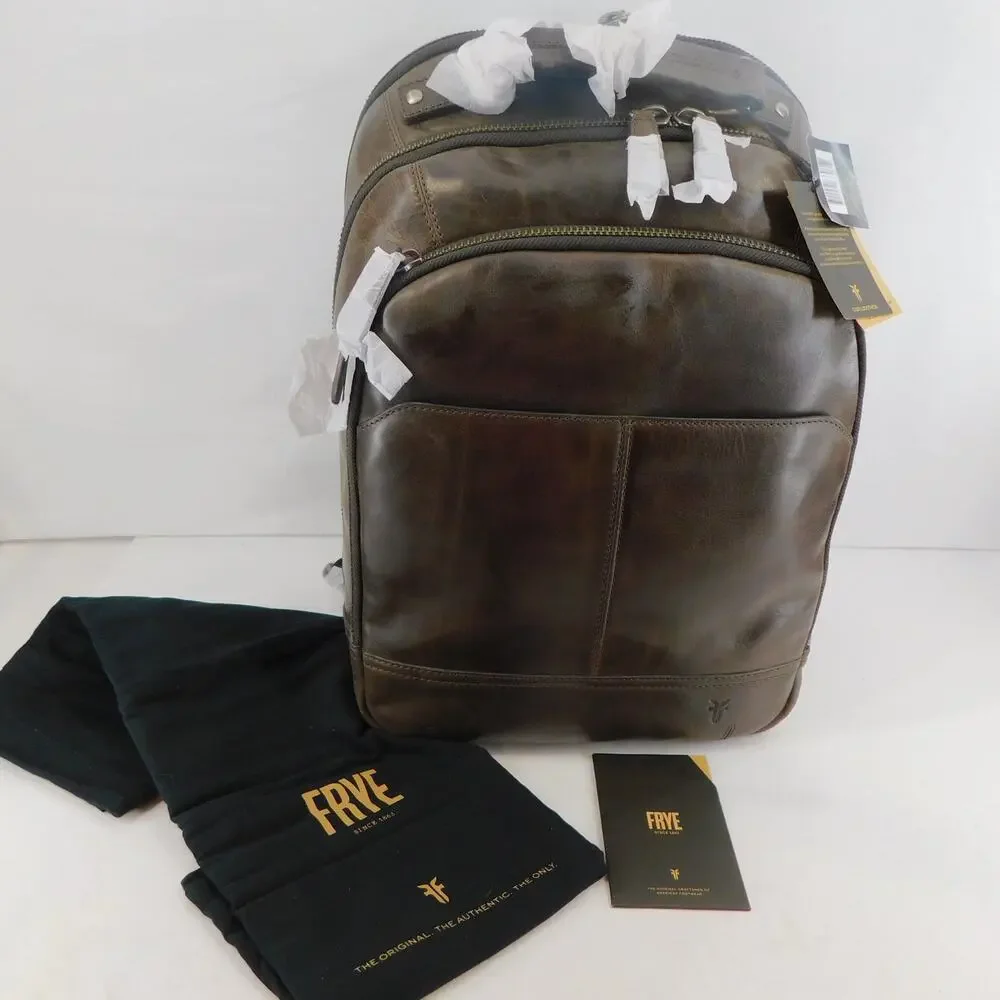 Frye Logan Multi Zip Leather Brown Slate Travel Backpack